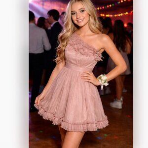 Ryu Vintage Inspired One Shoulder Dress Ruffles Size Small Cottagecore Party